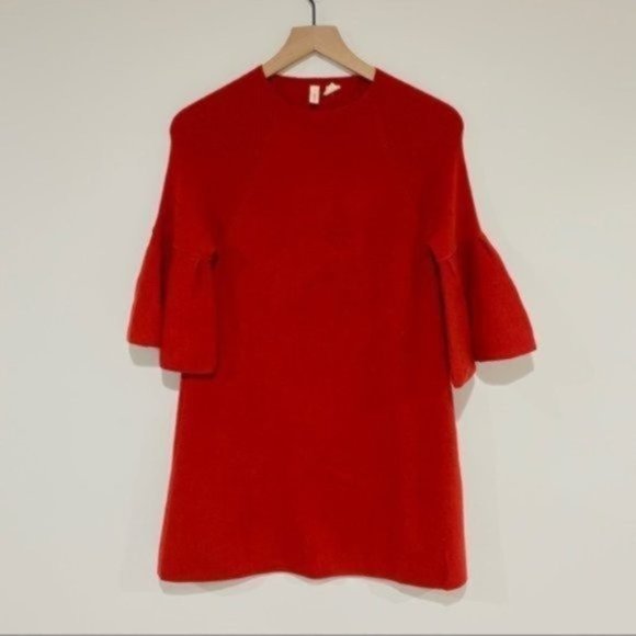 Anthropologie Moth Chester Bell Sleeve Red Mid Length Dress Size Small - Picture 2 of 8